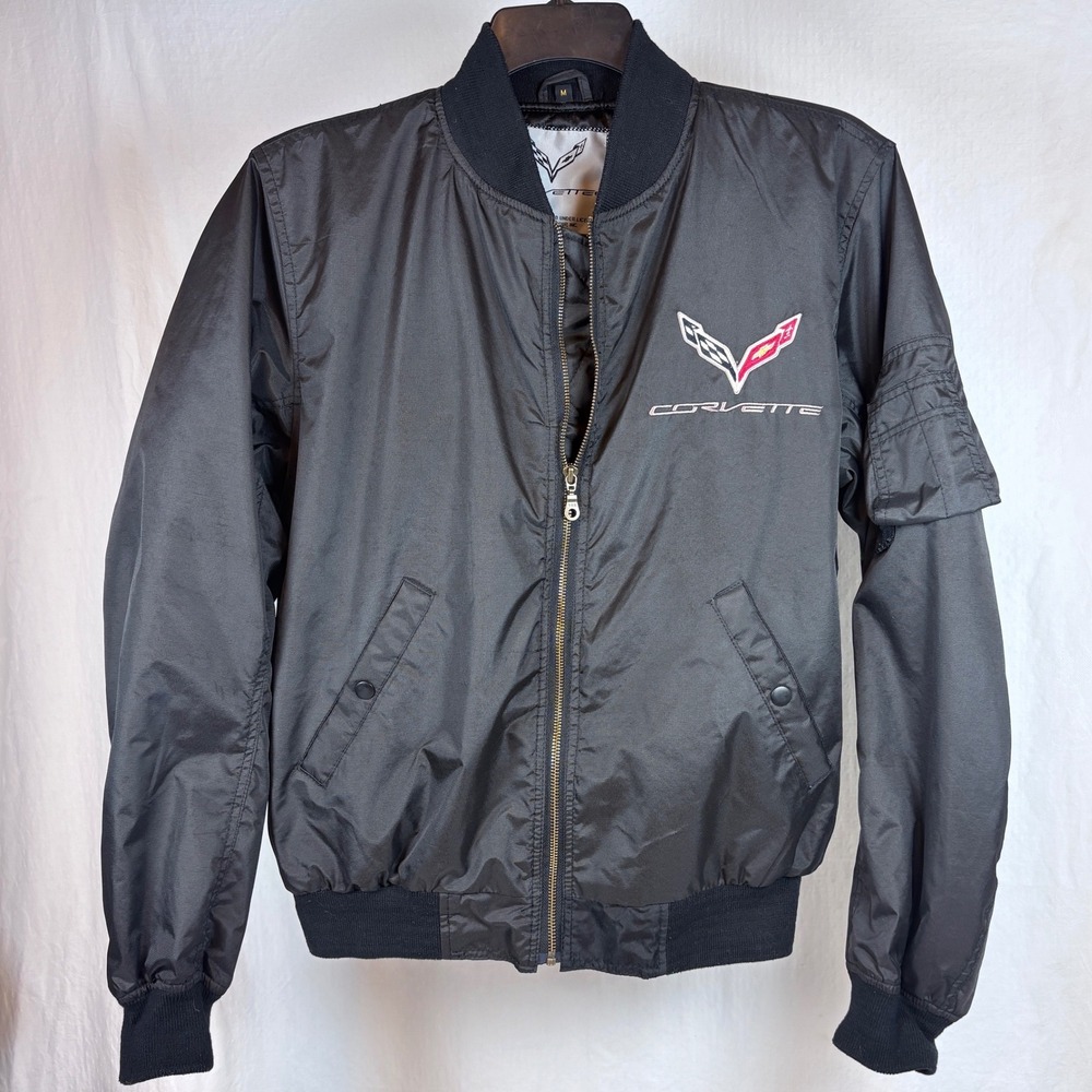 Vtg 2000s Corvette C6 Norscot MA-1 Bomber Jacket Mens M Black GM Embroidered